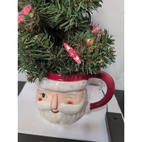 Vintage Sleigh Bell Bistro Winking Santa Mug with Christmas Tree Star Light... - Picture 2 of 6